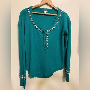 Free People||  Rainbow Thermal Long Sleeve W/ Embroidery. Worn Once, Gre…